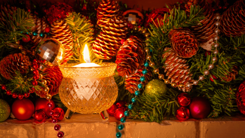 Candle and Christmas decorations